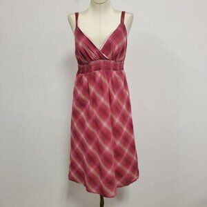 Vintage Sonoma Womens Y2K Plaid Babydoll Dress Size M Pink Preppy Country Picnic